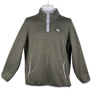 LL Bean Womens L Olive Green Snap Up Fleece Jacket Pullover Long Sleeve Sweater